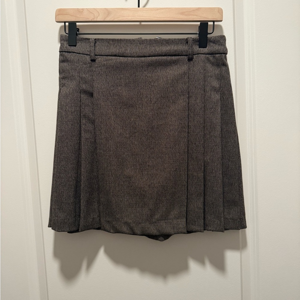 Mango Gray A-Line Mini Skirt Pleated Workwear, XS